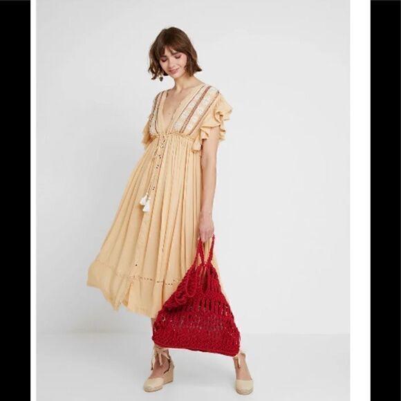 Free People Wait For You Midi Dress Natural Size S - Picture 1 of 9